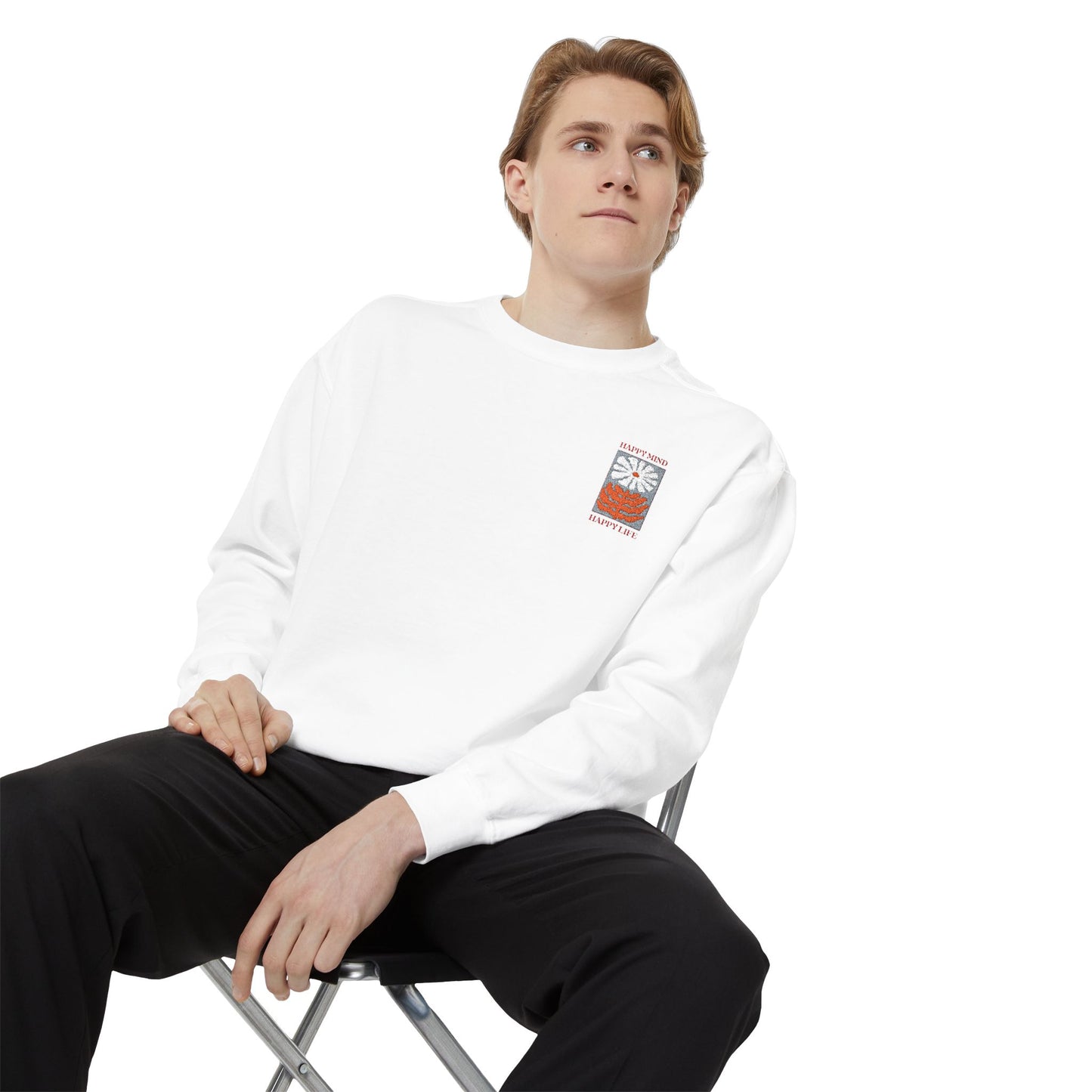 Happy Vibes Unisex Garment-Dyed Sweatshirt - Perfect for Cozy Days