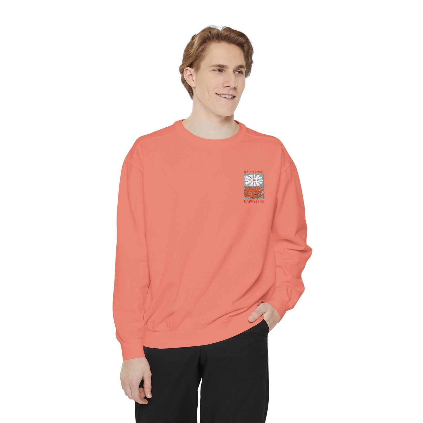 Happy Vibes Unisex Garment-Dyed Sweatshirt - Perfect for Cozy Days