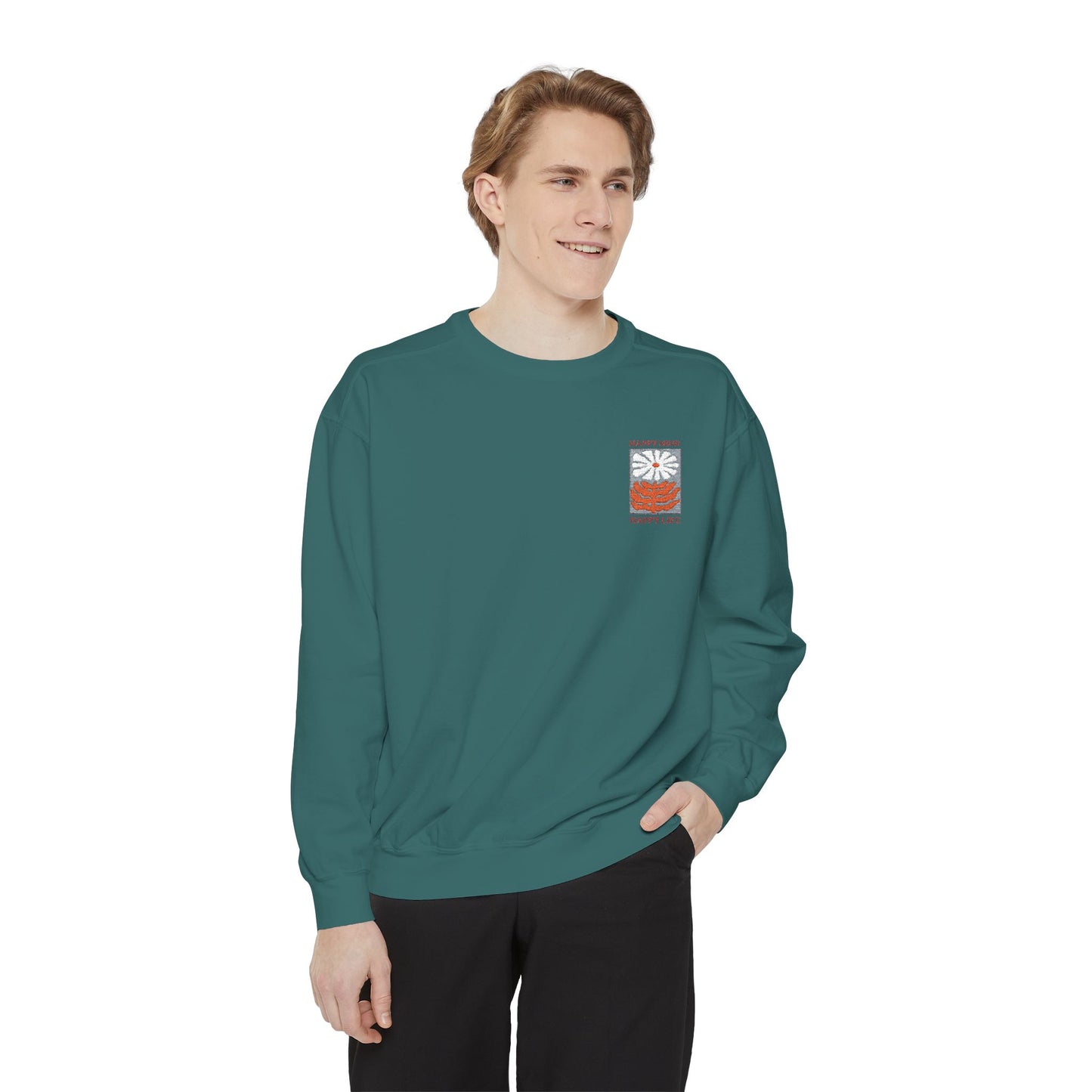 Happy Vibes Unisex Garment-Dyed Sweatshirt - Perfect for Cozy Days