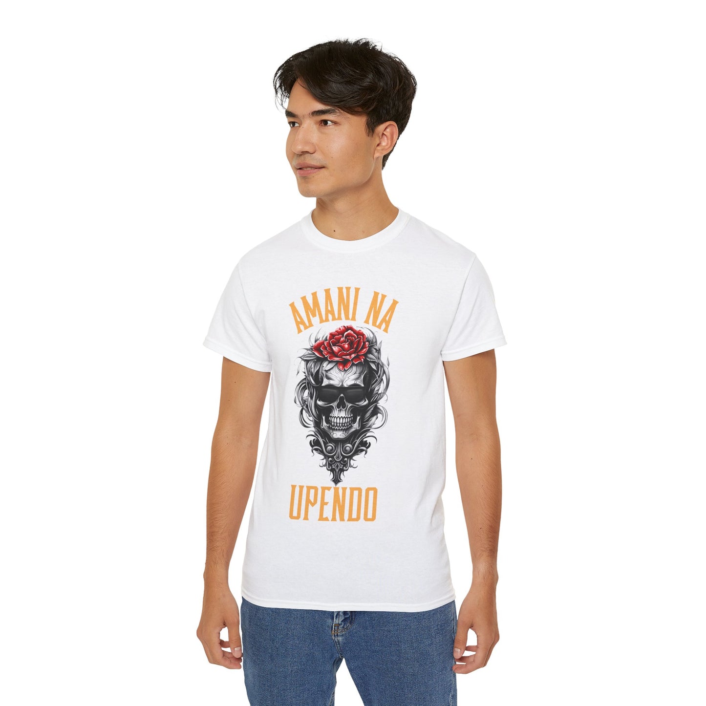 Amani Na Upendo Skull Graphic Unisex Ultra Cotton Tee - Bold and Edgy Tee for Everyday Style