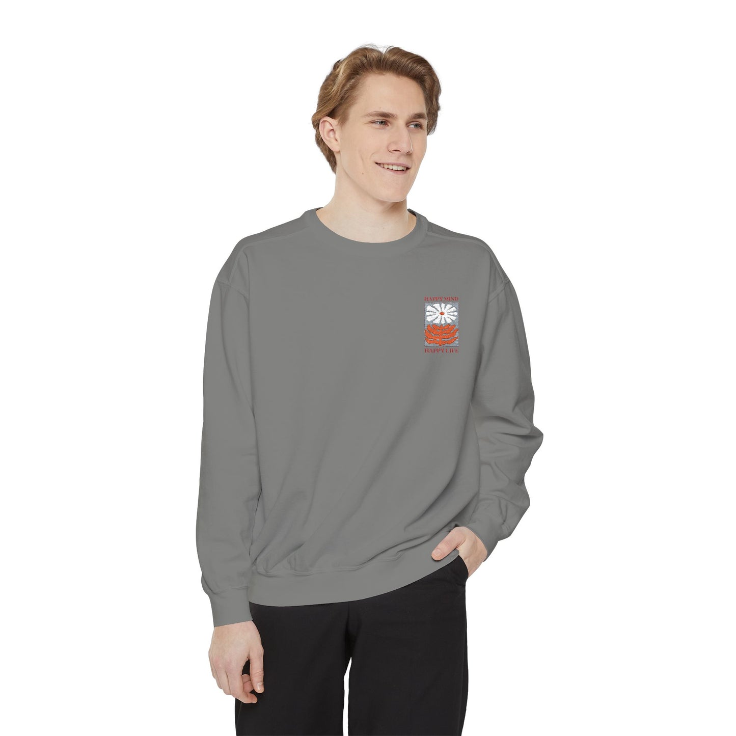 Happy Vibes Unisex Garment-Dyed Sweatshirt - Perfect for Cozy Days