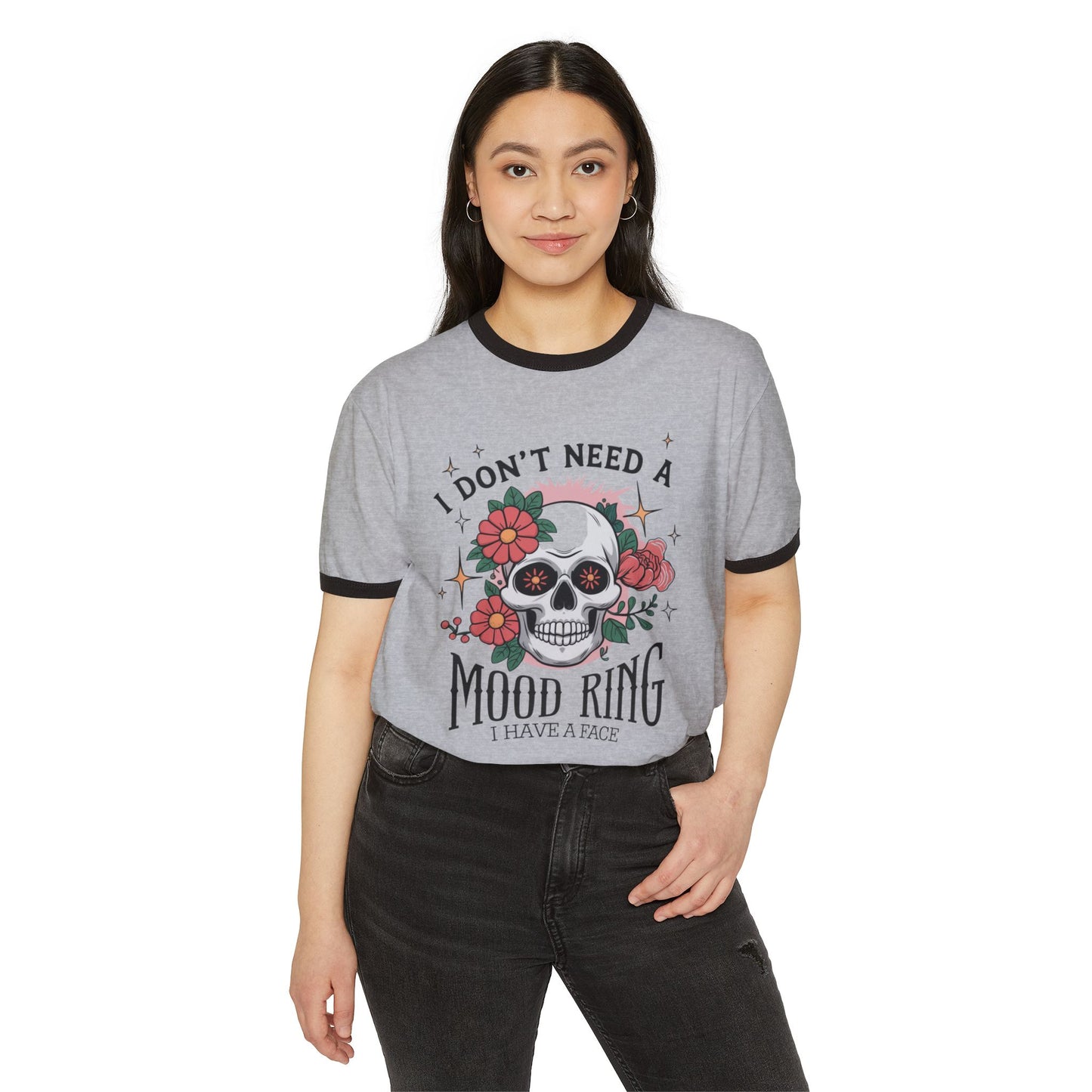 Funny Skull Mood Ring Unisex Cotton Ringer T-Shirt