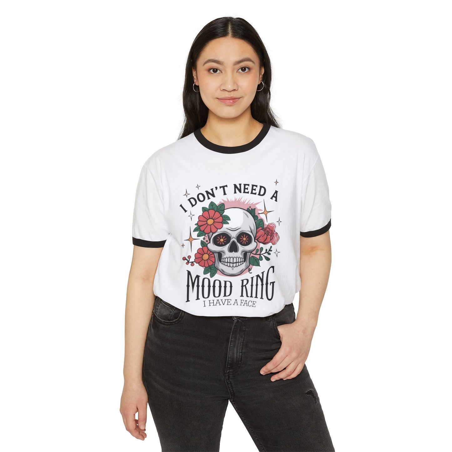 Funny Skull Mood Ring Unisex Cotton Ringer T-Shirt