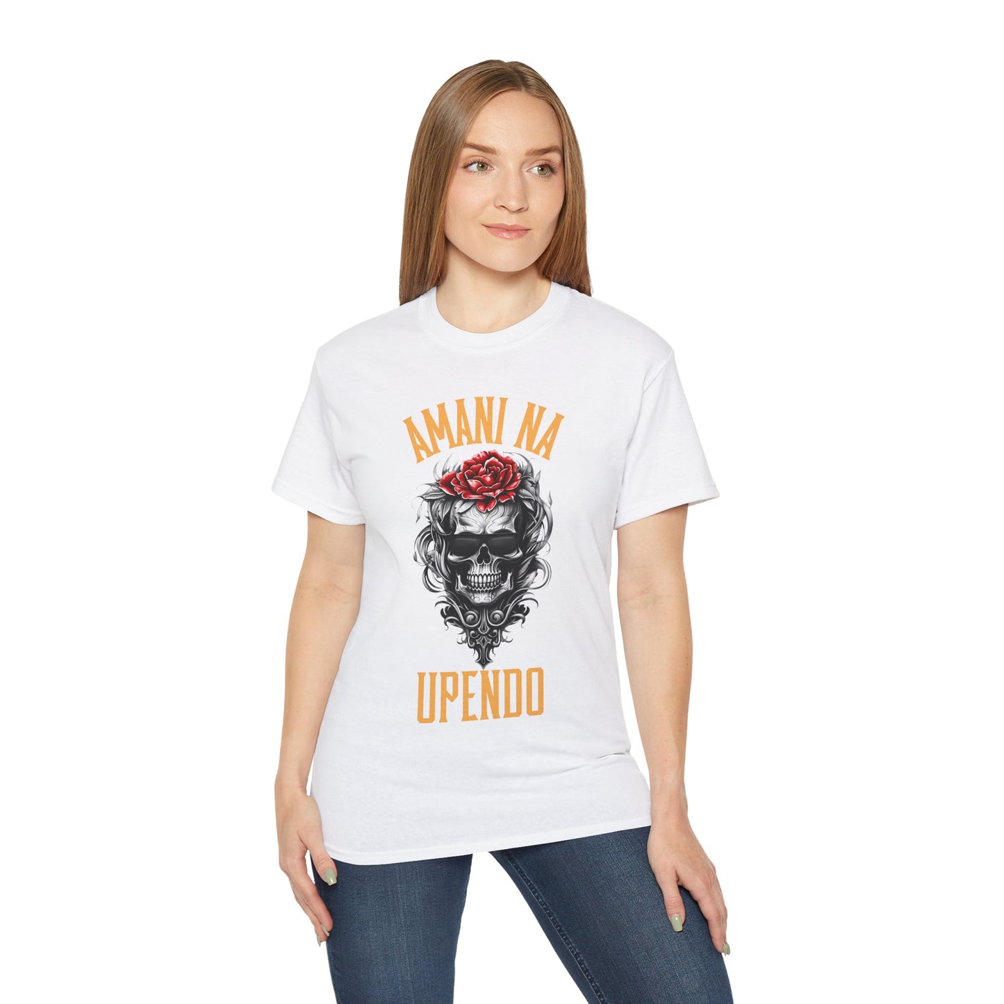 Amani Na Upendo Skull Graphic Unisex Ultra Cotton Tee - Bold and Edgy Tee for Everyday Style